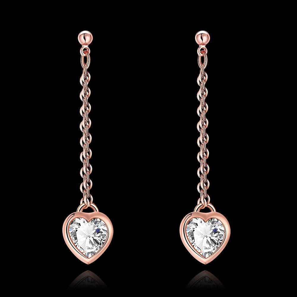 Rockyu レディース ローズゴールド ハートジルコニア チェーンピアス