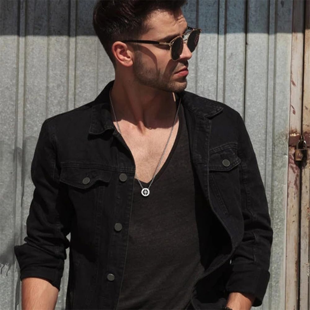 Rockyu ネックレス メンズ 八芒星 ペンダント シルバー＆ブラック ジルコニア ステンレス 金属アレルギー対応