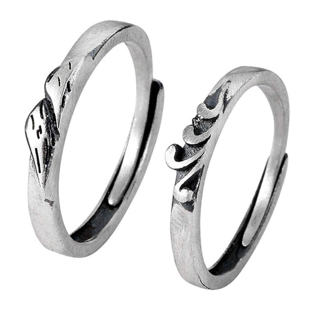 Rockyu 指輪 メンズ シルバー925 フリーサイズ 復古デザイン ペアリング 結婚婚約対応