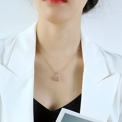 Rockyu ネックレス レディース 惑星モチーフ ピンクゴールド ステンレス キュービックジルコニア 上品 アクセサリー