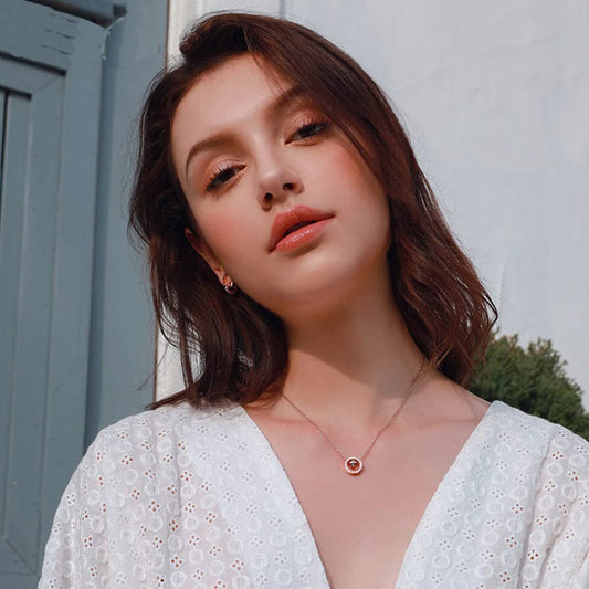 Rockyu ネックレス レディース シンプル ピンクゴールド ジルコニア ローマ数字ネックレス ローマ字刻印 リングペンダント ステンレス あずきチェーン