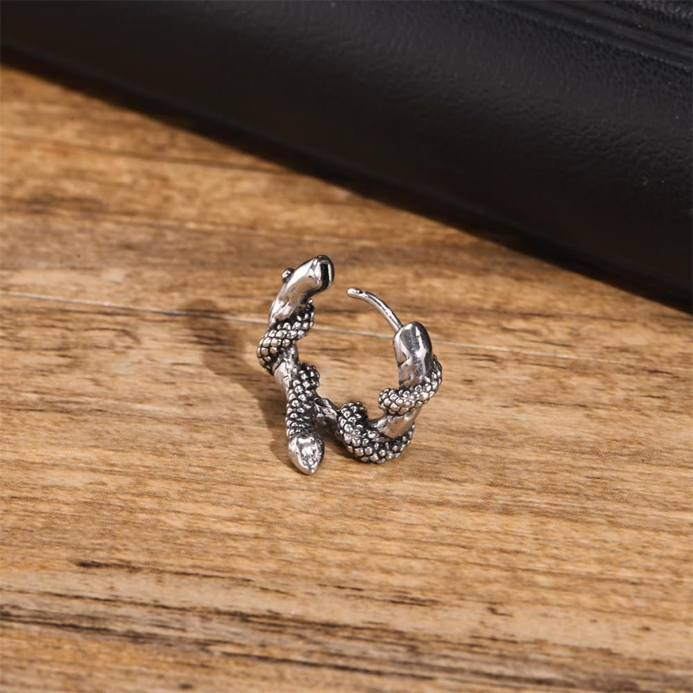 Rockyu ピアス メンズ ステンレス 蛇モチーフ フープ シルバー 金属アレルギー対応 片耳用