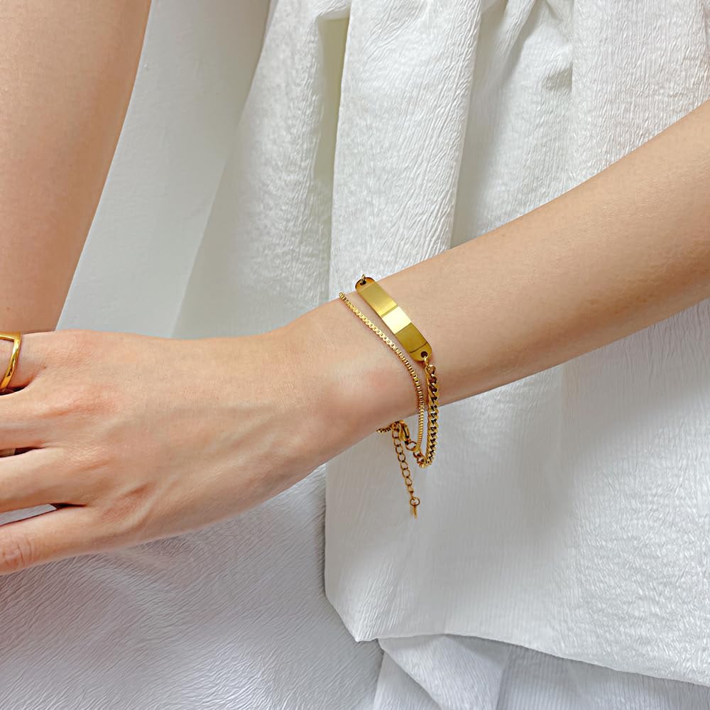 Rockyu 2連チェーンブレスレット ステンレス製 レディース