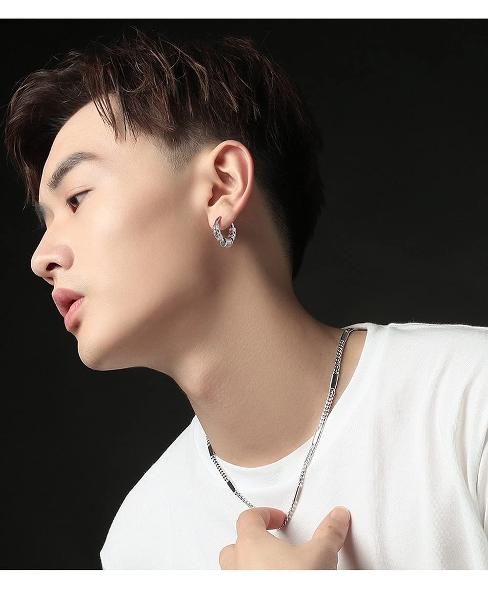 Rockyu 龍紋フープピアス メンズ 両耳用 サージカルステンレス 小さめ シンプルデザイン