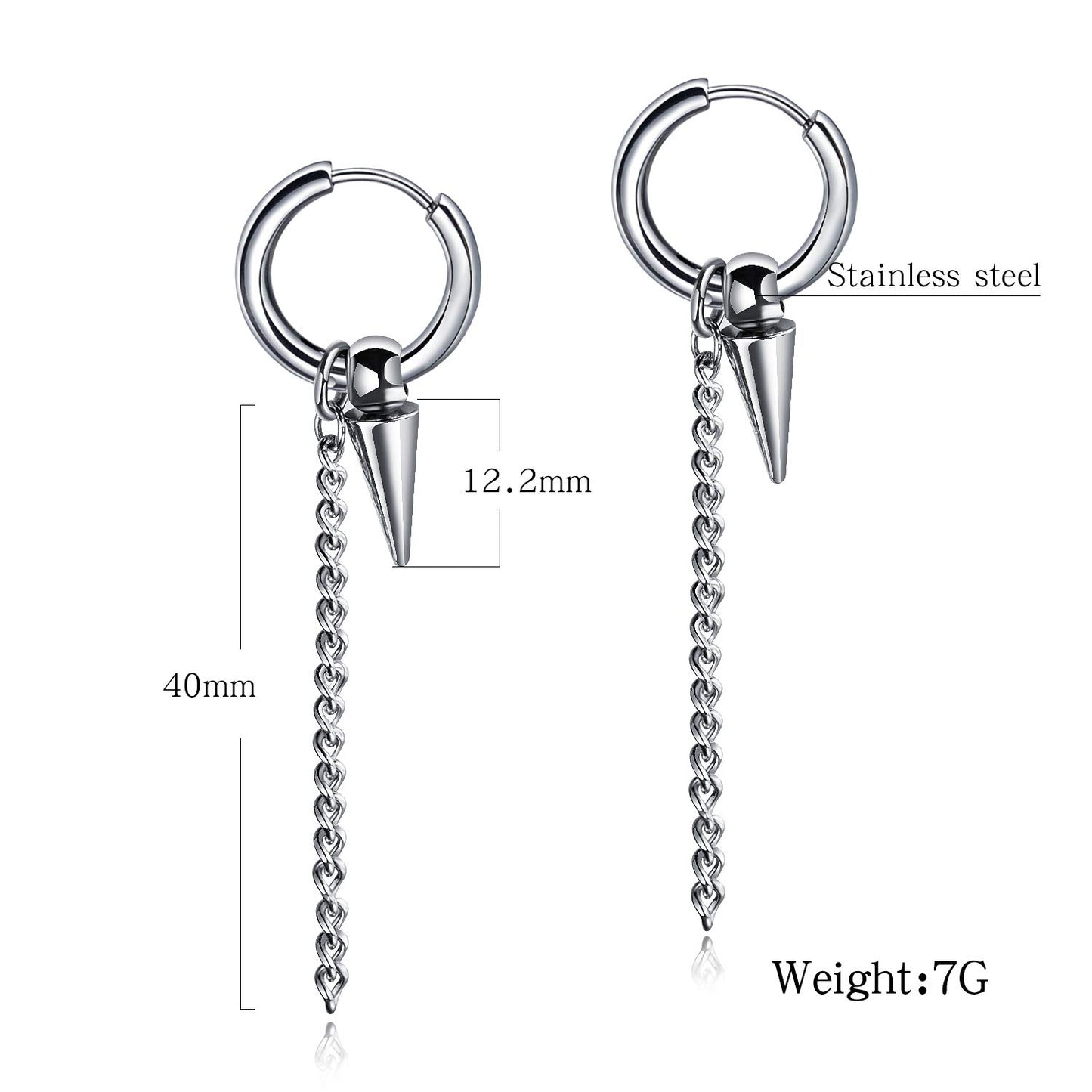 Rockyu ピアス メンズ フープ チェーン スパイク ステンレス リングピアス 男女兼用