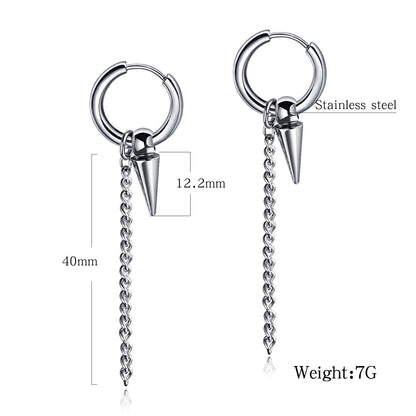 Rockyu ピアス メンズ フープ チェーン スパイク ステンレス リングピアス 男女兼用