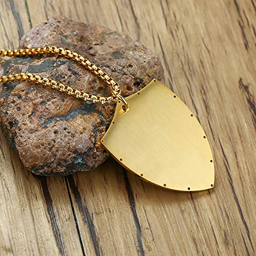 Rockyu シールドクロス ネックレス メンズ ステンレス 経文刻印 十字架ペンダント