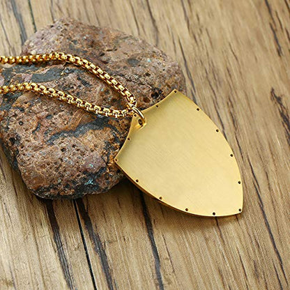 Rockyu シールドクロス ネックレス メンズ ステンレス 経文刻印 十字架ペンダント