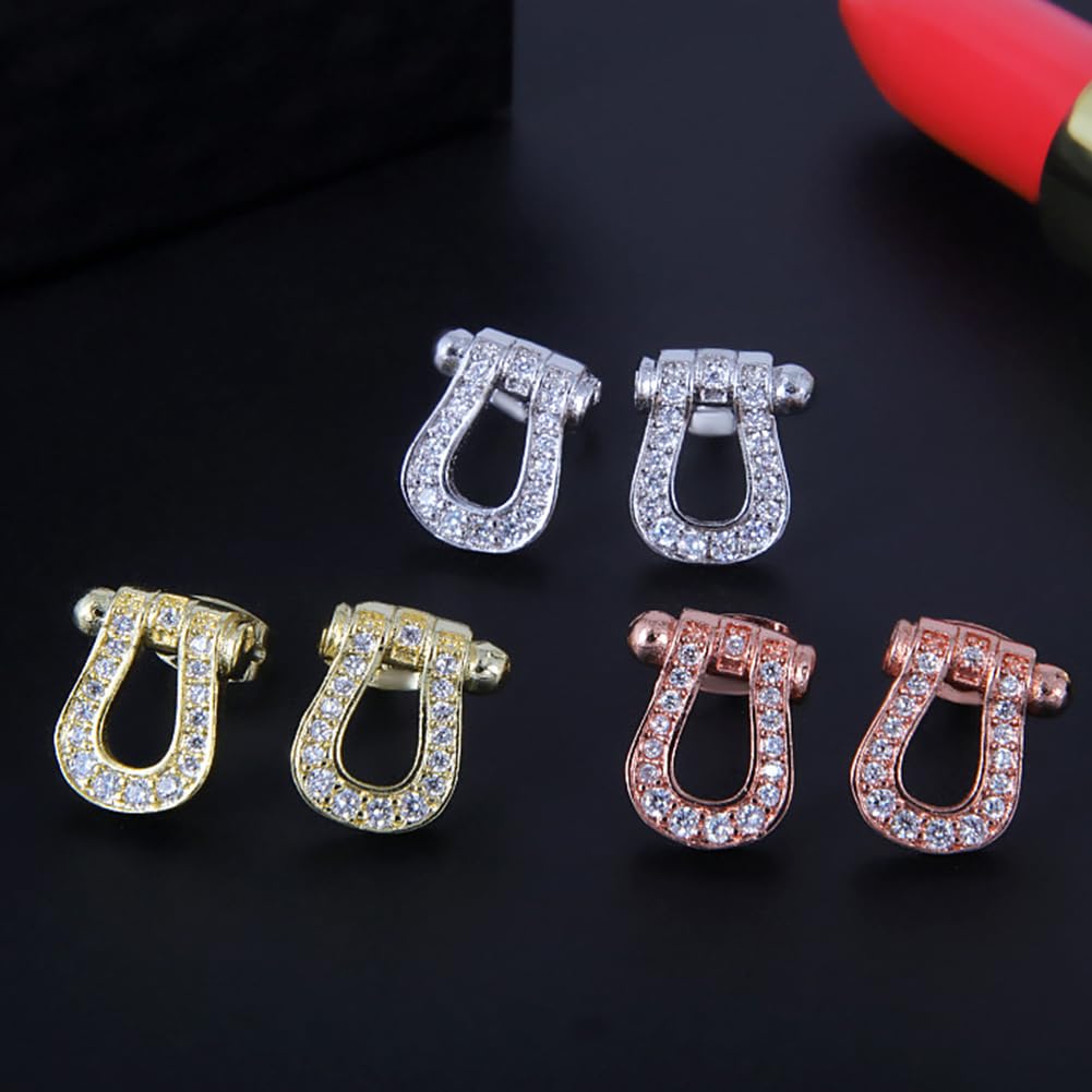 Rockyu シルバー925＆ピンクゴールド 馬蹄U型ジルコニアピアス レディース 金属アレルギー対応