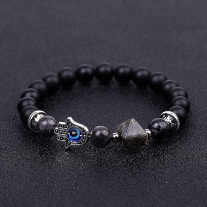 Rockyu ブレスレット レディース メンズ 天然石 ハムサの手 数珠 オニキス パワーストーン ビーズブレスレット 誕生日や記念日に