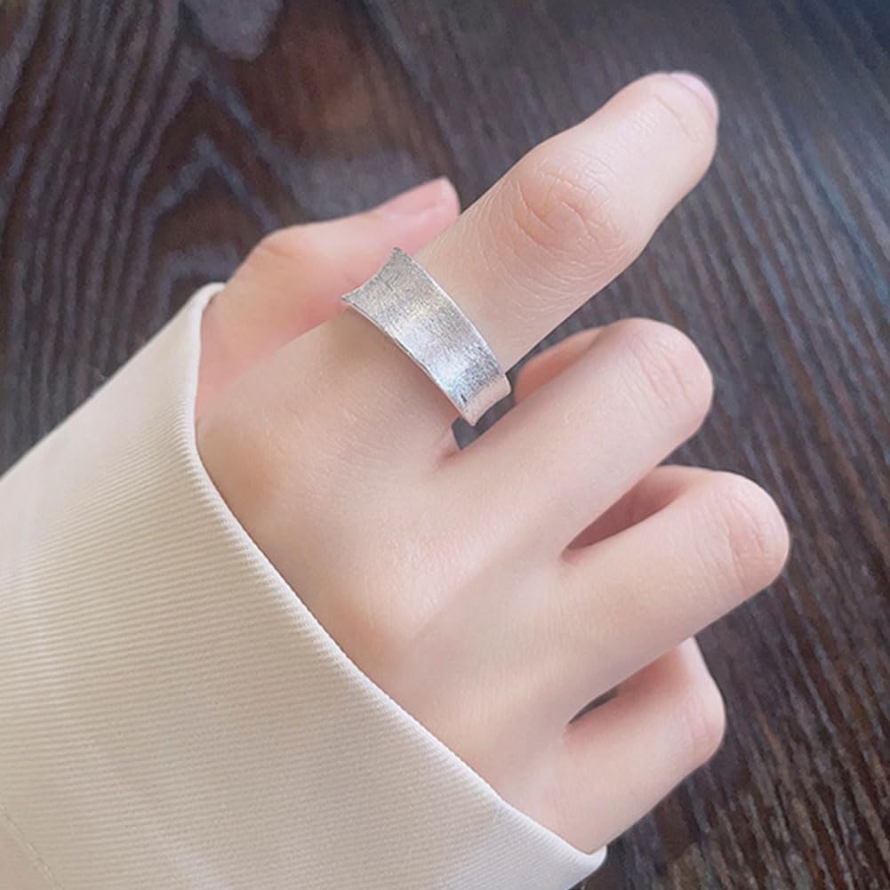Rockyu 指輪 レディース メンズ 太め シルバー925 不規則デザイン フリーサイズリング シンプル 金属アレルギー対応