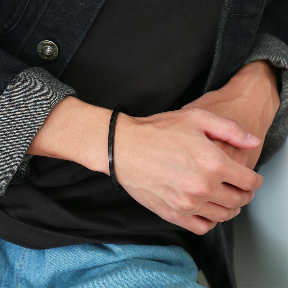 Rockyu ブレスレット メンズ モービウスデザイン バイキング符号 ステンレス オープン C型