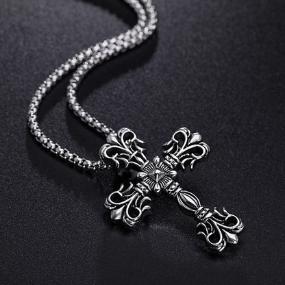 【クラシック重厚感】十字架ネックレス メンズ｜ステンレス製クロスペンダント（シルバー）