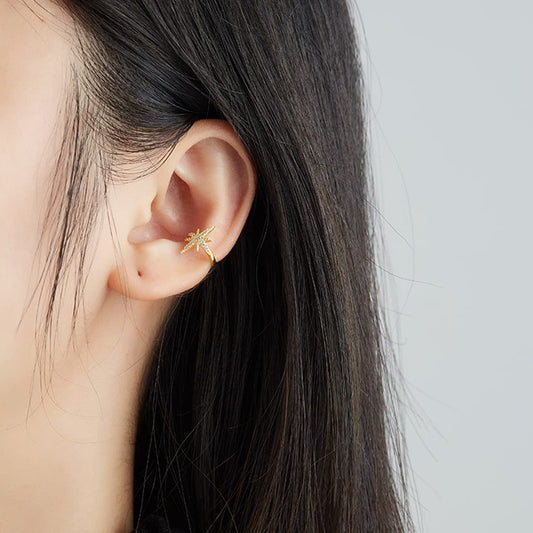 Rockyu シルバー925 イヤーカフ レディース メンズ ジルコニア 芒星 ノンホール ゴールド 金属アレルギー対応