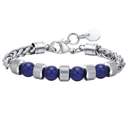 ブレスレット メンズ 天然石 ステンレスチェーン 虎眼石/ラピスラズリ/黒瑪瑙