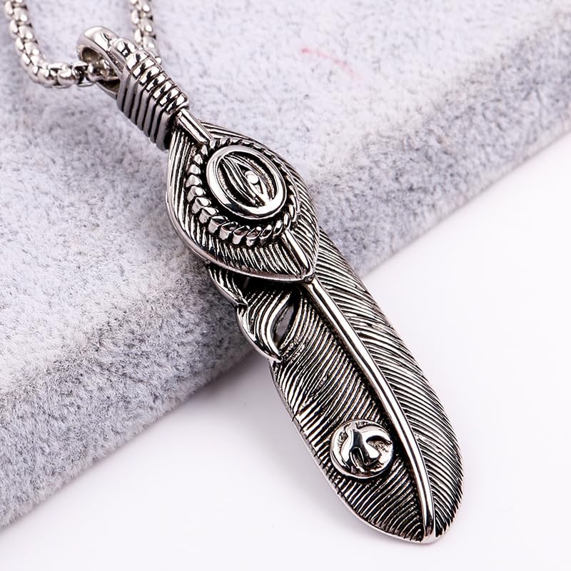 Rockyu ネックレス メンズ 羽根モチーフ ペンダント ステンレス製 ミラー仕上げ 金属アレルギー対応