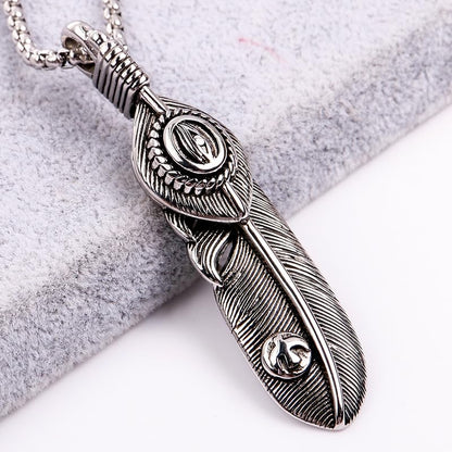 Rockyu ネックレス メンズ 羽根モチーフ ペンダント ステンレス製 ミラー仕上げ 金属アレルギー対応