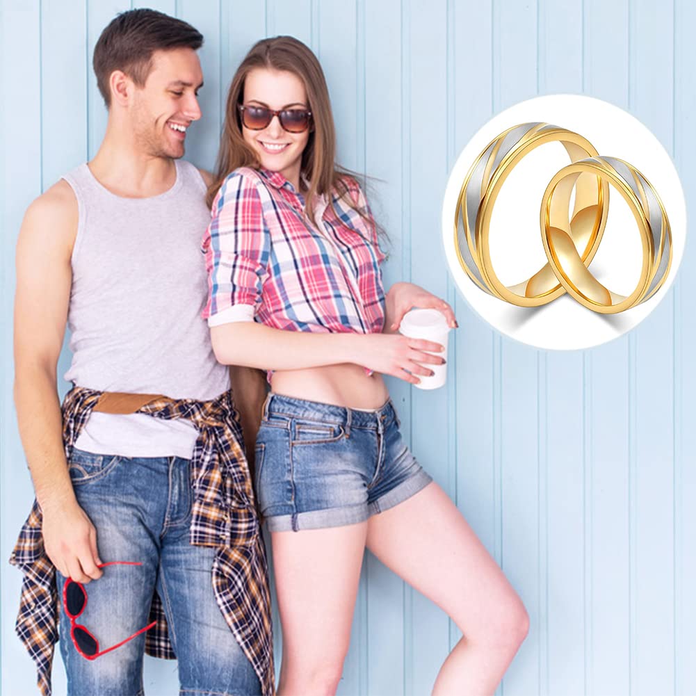 ゴールド＆シルバーツートン チタンカップルリング｜選べるサイズ＆幅（4mm/6mm）