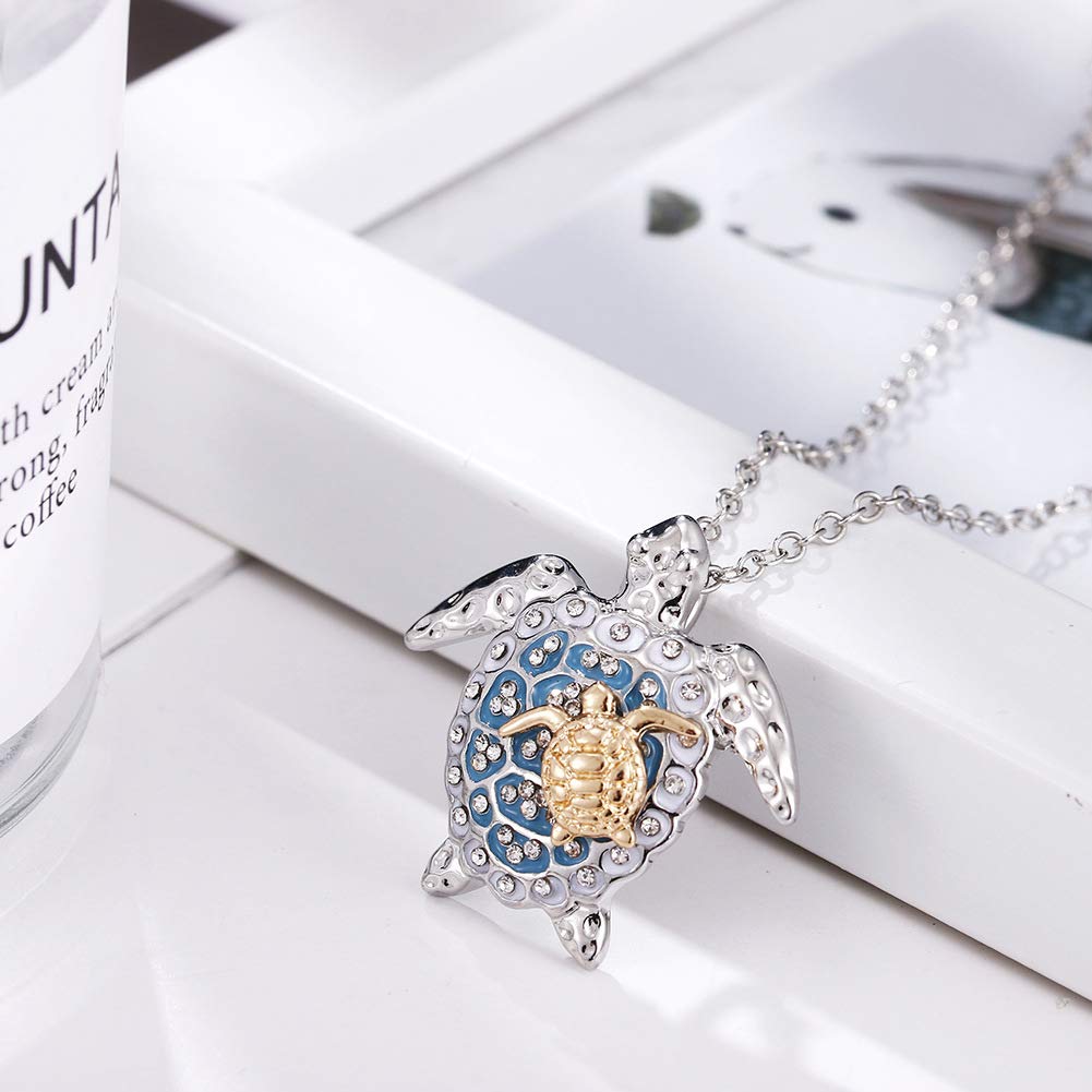 Rockyu ネックレス レディース カメモチーフ シルバー ステンレス 動物デザイン キュービックジルコニア