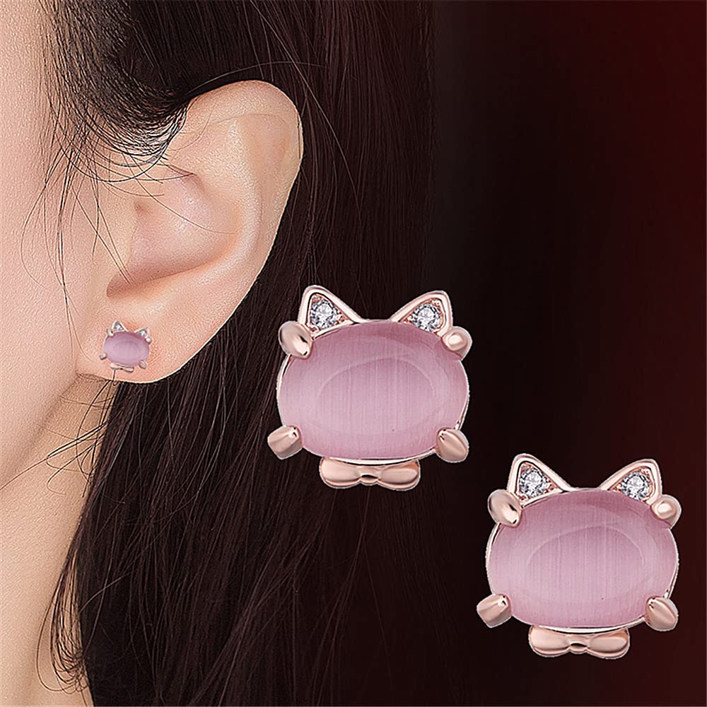 Rockyu レディース ピアス 猫耳 キャッツアイ シルバー925 18金仕上げ 小さい スタッド 可愛い