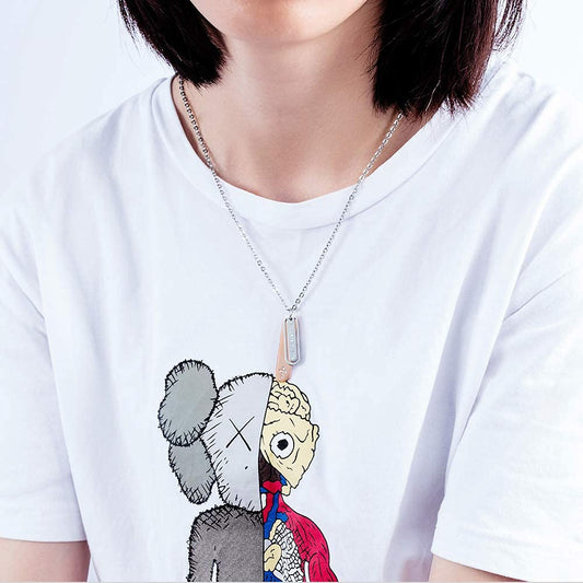 Rockyu ペアネックレス ステンレス＆ローズゴールド “You are my life” ジルコニア刻印入り チェーン付き