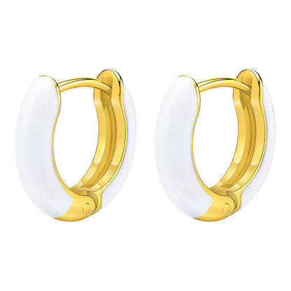 Rockyu レディース フープピアス 3色セット｜14.4mm 小さめ カラーエナメル フープ｜金属アレルギー対応 ステンレス製 18金コーティング