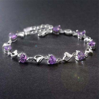 Rockyu ハートクリスタルブレスレット レディース – アレルギー対応 細身シルバーチェーン（全4色）