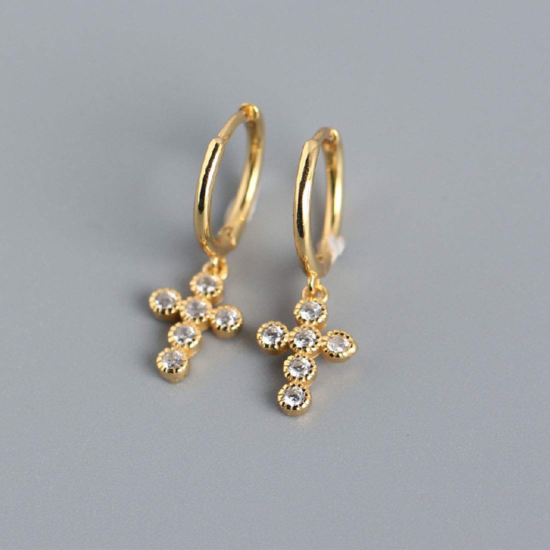 Rockyu ピアス レディース フープ クロス 十字架 ジルコニア 揺れる 上品 ジュエリー