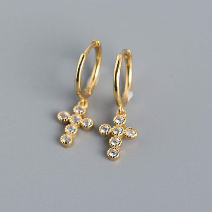Rockyu ピアス レディース フープ クロス 十字架 ジルコニア 揺れる 上品 ジュエリー