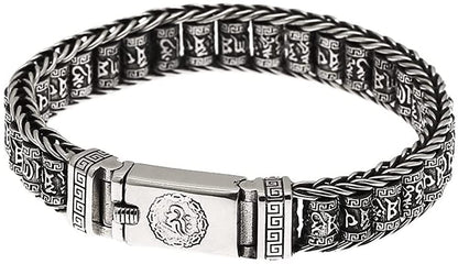 Rockyu メンズ ブレスレット 真言彫刻 回転ローラー 厄除け お守りアクセサリー