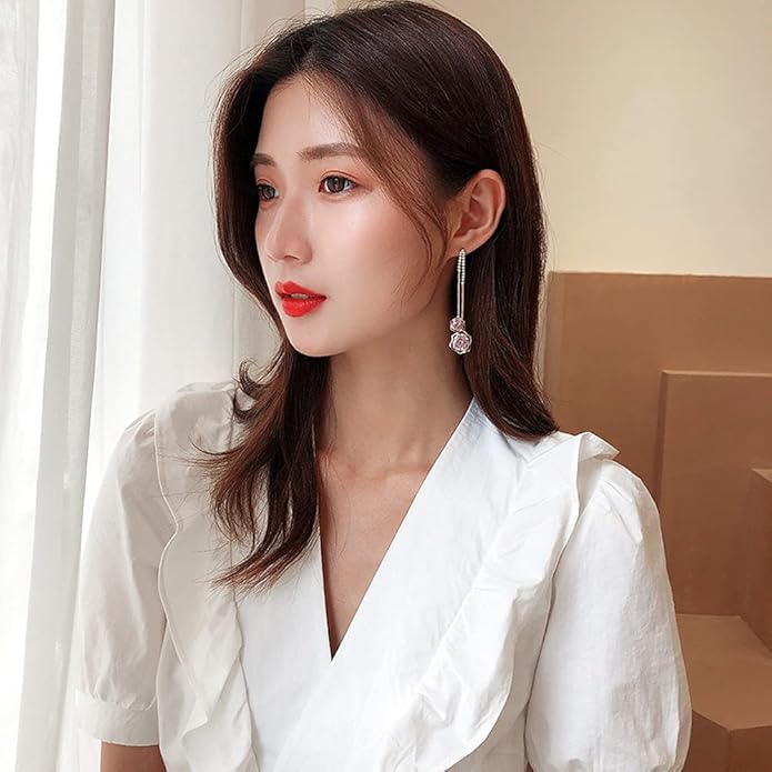 Rockyu ローズモチーフピアス レディース シルバー925 揺れるデザイン ジルコニア入り