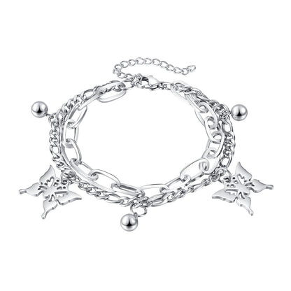 Rockyu ブレスレット レディース バタフライ シルバー プラチナメッキ チェーン