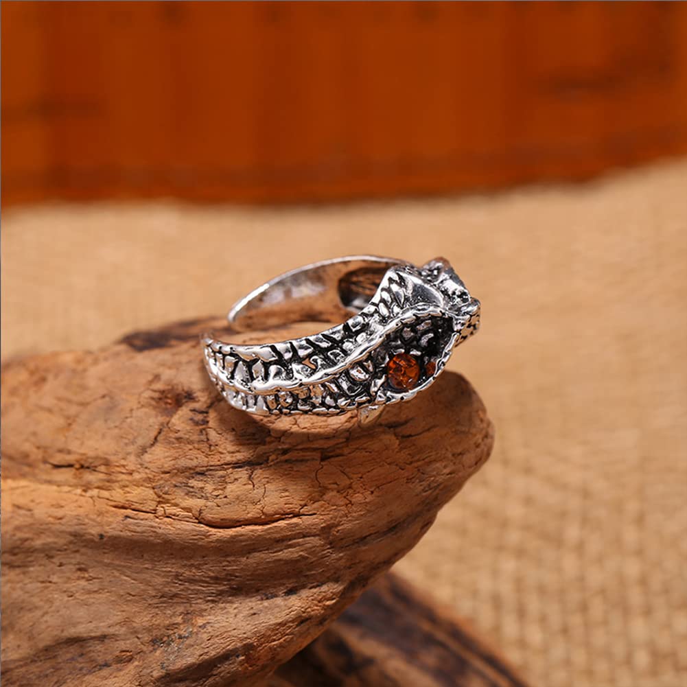 【龍眼輝く】スネークリング メンズ｜アンティーク風ステンレス製フリーサイズリング