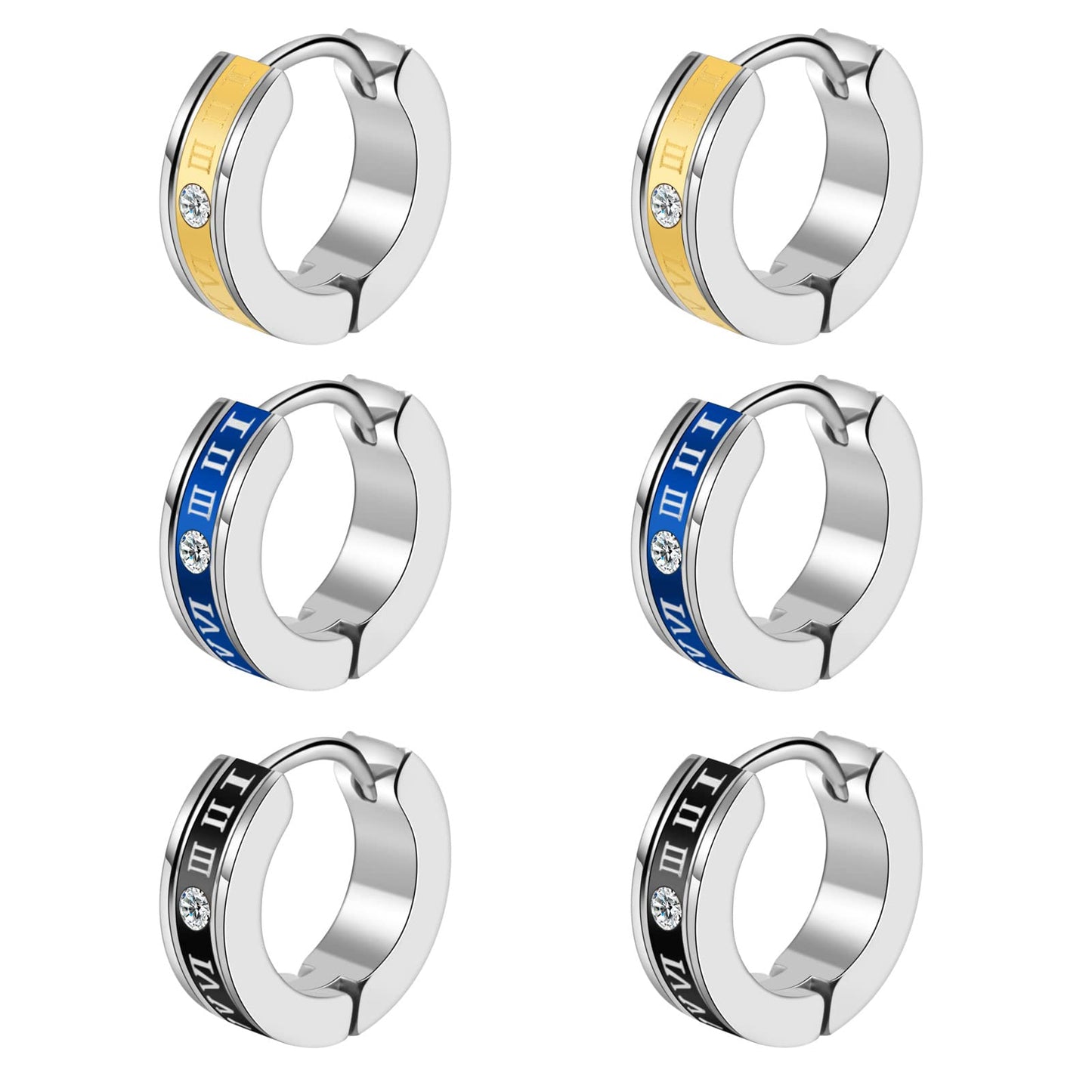 Rockyu メンズ ローマ数字 ワンポイントピアス ステンレス製