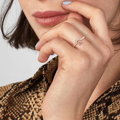 Rockyu 肉球リング レディース シルバー925 天然石 ピンクゴールド フリーサイズ 指輪