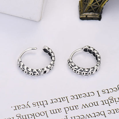 Rockyu ピアス メンズ レディース フープ シルバー 銅銭モチーフ 純銀製 金属アレルギー対応