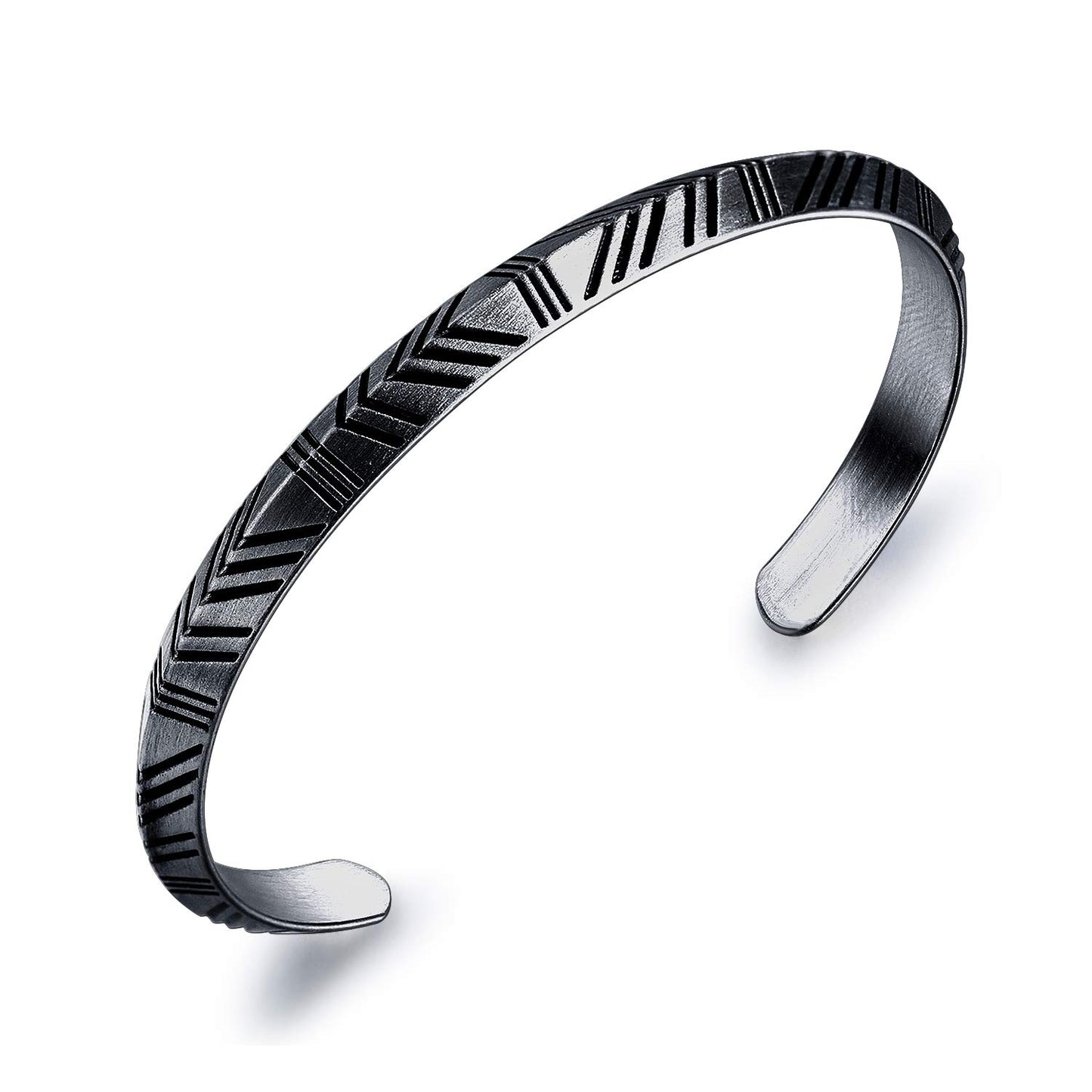 Rockyu C型ブレスレット メンズ ステンレス製 彫刻風 シルバーバングル ニューヨークスタイル