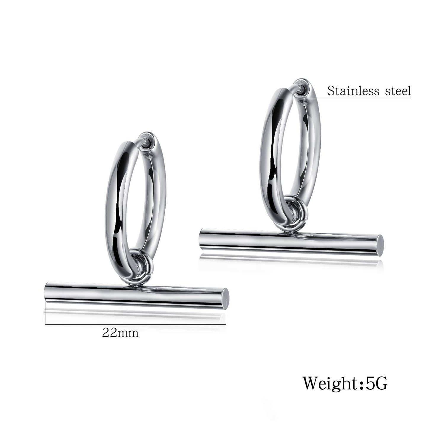 Rockyu ピアス メンズ レディース シンプル ステンレス リング ショートバー フープ 両耳セット アレルギー対応