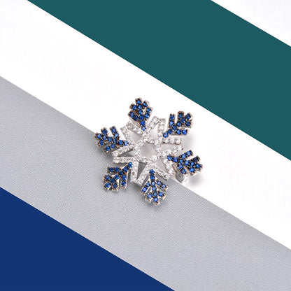 Rockyu ブローチ 男女兼用 雪の結晶 シルバー ブルー＆クリア ジルコニア ピンバッジ