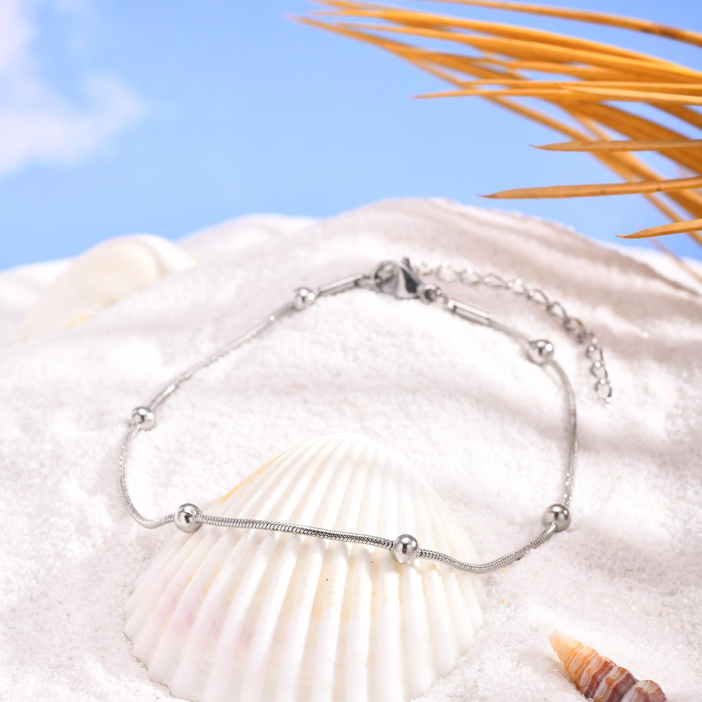 アンクレット レディース ステンレススチール ボールチャーム ゴールド/シルバー 調整可能 シンプル 夏アクセサリー