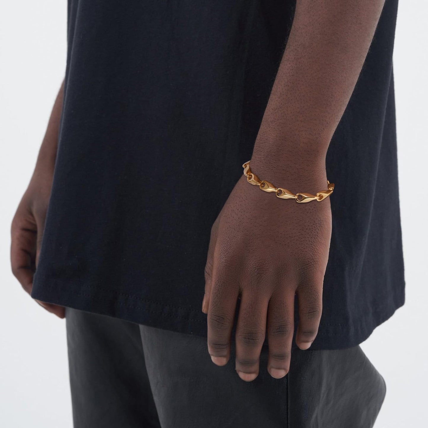 Rockyu メンズ デニムチェーンブレスレット｜ステンレス製 IPコーティング 21cm｜ゴールド・ブラック・シルバー｜金属アレルギー対応