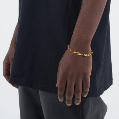 Rockyu メンズ デニムチェーンブレスレット｜ステンレス製 IPコーティング 21cm｜ゴールド・ブラック・シルバー｜金属アレルギー対応