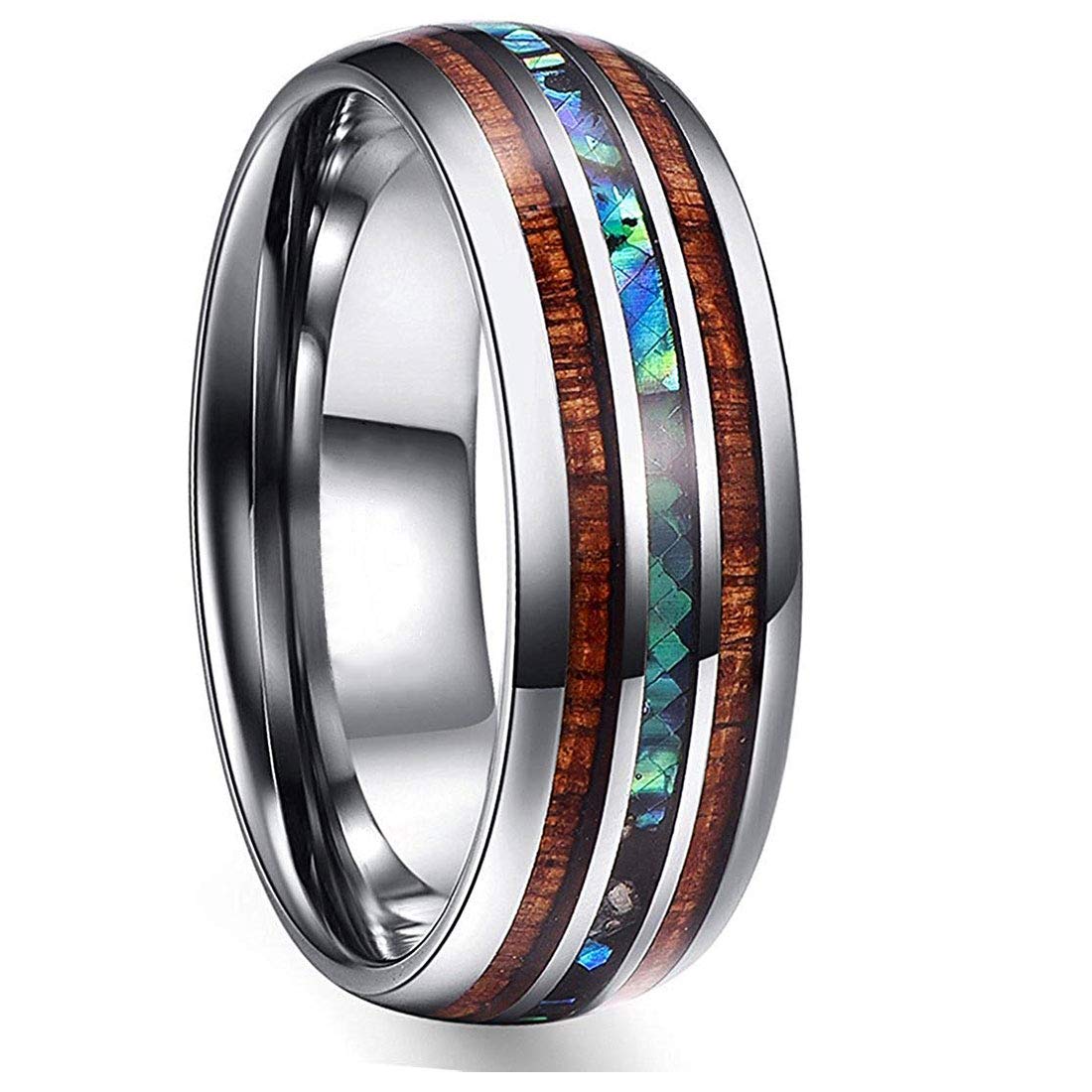 Rockyu チタン製 ウッド&シェルインレイ メンズリング 幅広デザイン 金属アレルギー対応 誕生日 記念日 ギフト