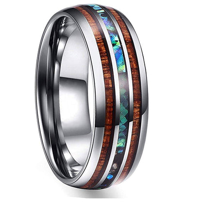 Rockyu チタン製 ウッド&シェルインレイ メンズリング 幅広デザイン 金属アレルギー対応 誕生日 記念日 ギフト