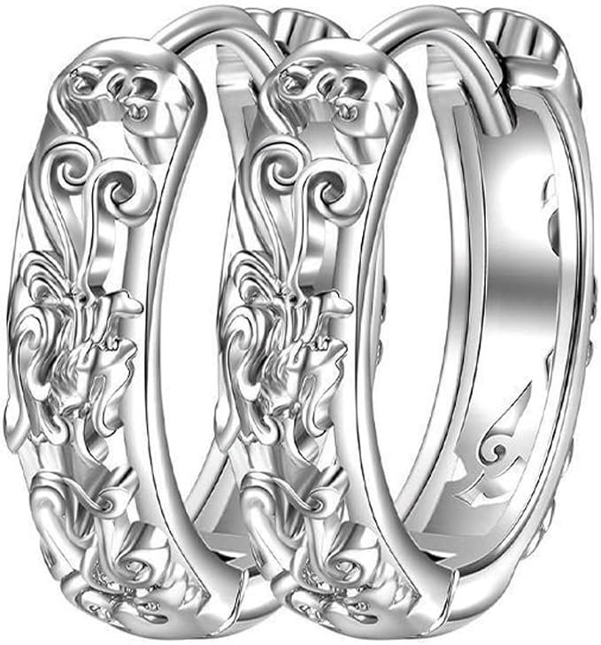 Rockyu メンズリングピアス 貔貅モチーフ 透かし彫り シルバー925 アレルギー対応 神秘的デザインアクセサリー