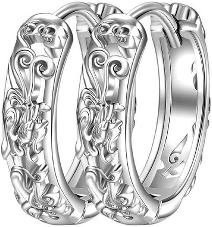 Rockyu メンズリングピアス 貔貅モチーフ 透かし彫り シルバー925 アレルギー対応 神秘的デザインアクセサリー