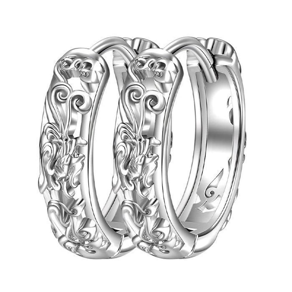 Rockyu メンズリングピアス 貔貅モチーフ 透かし彫り シルバー925 アレルギー対応 神秘的デザインアクセサリー