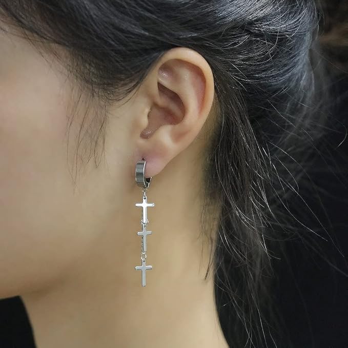 Rockyu ピアス メンズ チタン製 クロスチェーン フープピアス ステンレス製 アレルギー対応