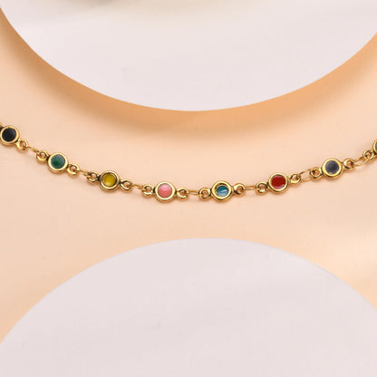 Rockyu アンクレット レディース ゴールド ステンレス製 カラフルエナメル サークルチャーム IPゴールドメッキ 夏 ビーチアクセサリー