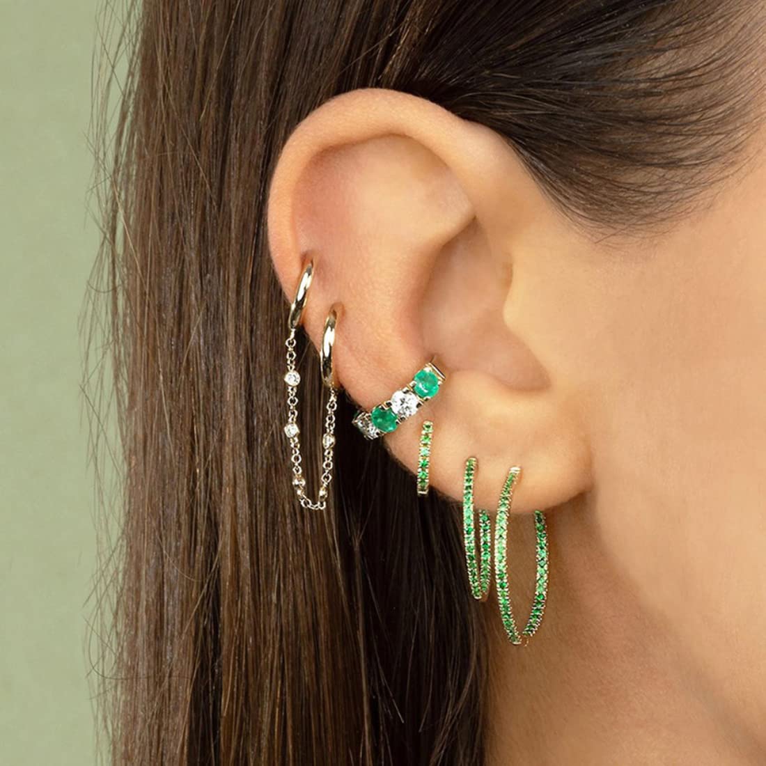 Rockyu ピアス レディース ダブルリングチェーン ジルコニア シルバー925 金属アレルギー対応